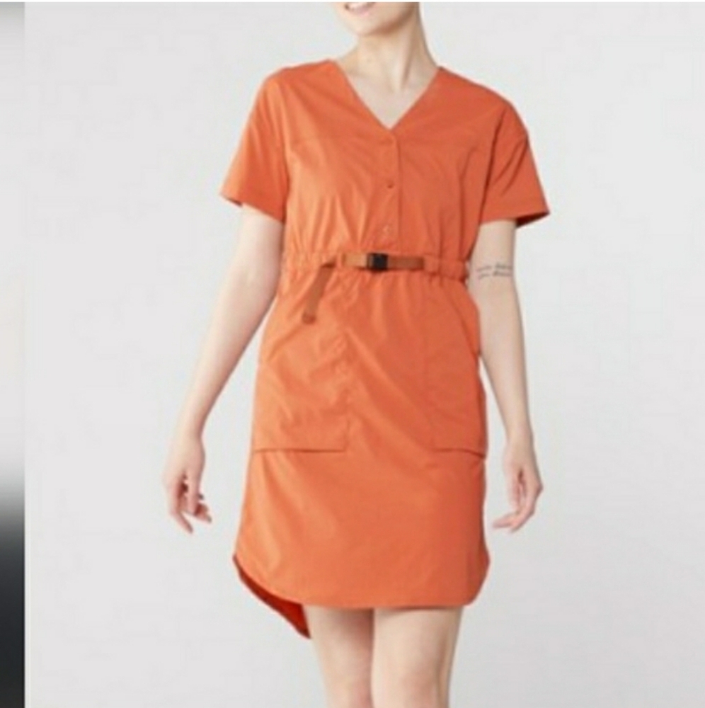 REI Size Small Women's Rusty Orange Short Sleeve Dress With Belt